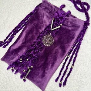 Vintage Purple Velvet Shoulder Bag Crossbody Tassel Whimsigoth Pouch 20" Drop
